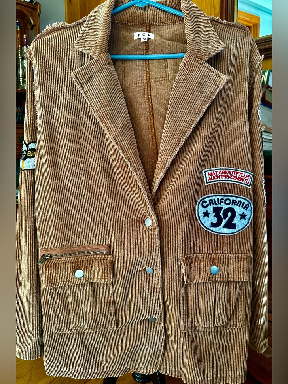 POL Corduroy Blazer Jacket with Retro Patches Medium